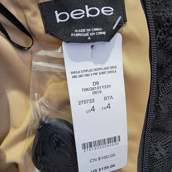 NWT BEBE Sheila Strap Optional Deep V Lace Lined Dress Sexy Cocktail Size 4 - Picture 10 of 16